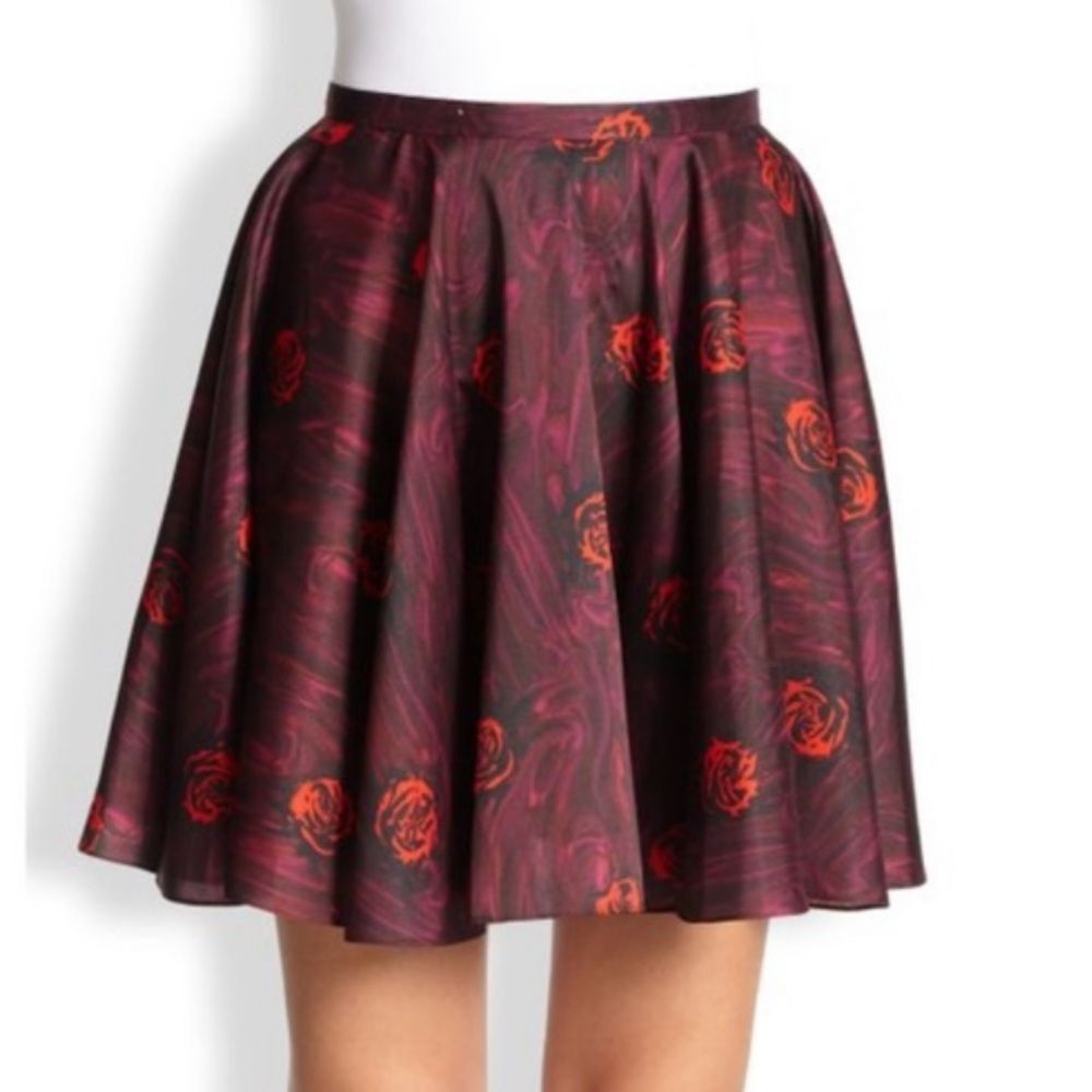 NEW Opening Ceremony Lizzy Rose Print Satin Skater Flowy Mini Skirt Size 6
